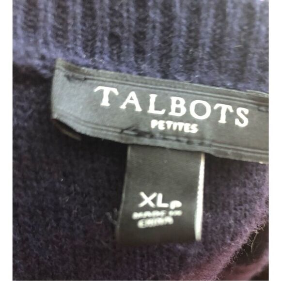 Talbots Navy Blue Ivory Cable Knit Wool Blend Sweater Dress Petite / XL Bell Sle - Picture 13 of 14